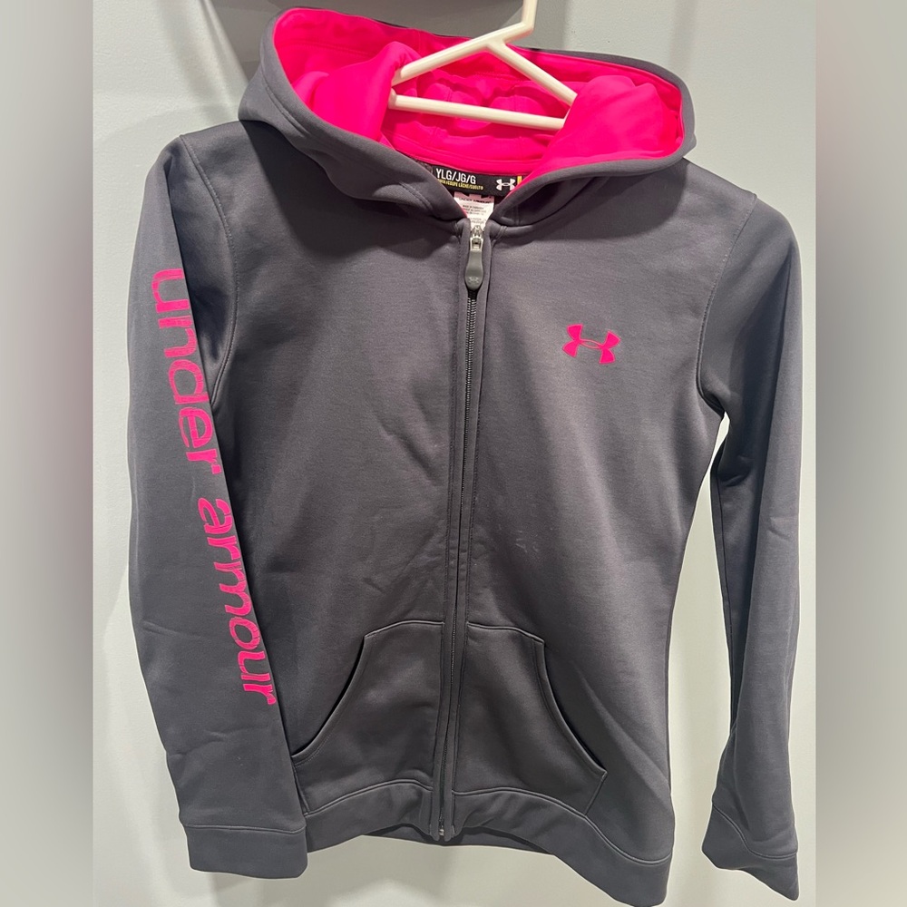 UA GRAY SWEATSHIRT ZIP-UP, YOUTH LARGE.